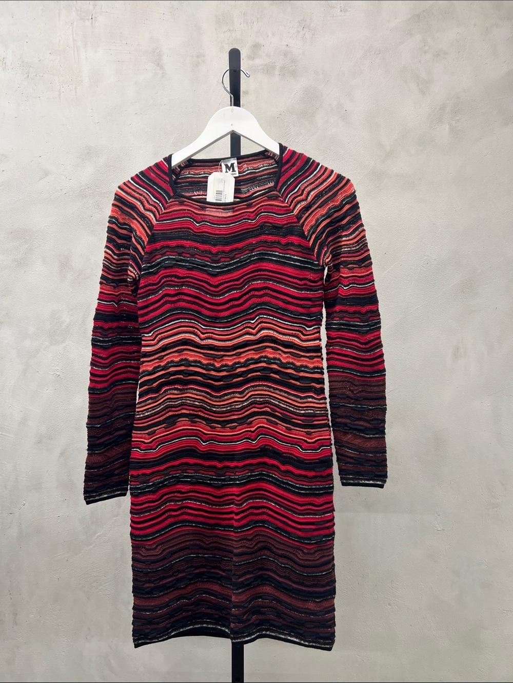 M by Missoni Red and Black Wavy Stripe Long-Sleeve Knit Dress